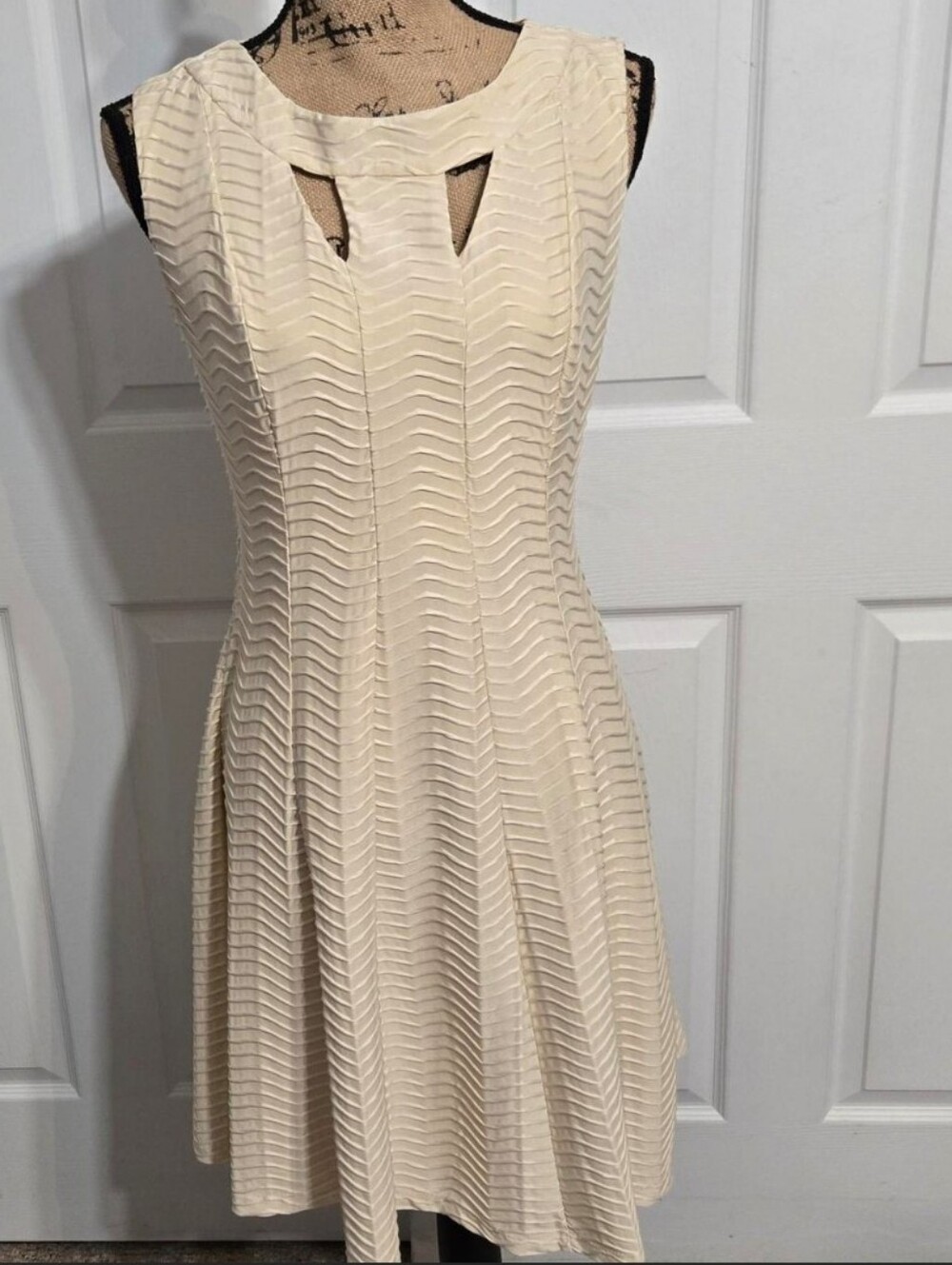 Enfocus Studio Cream Textured Fit & Flare Dress